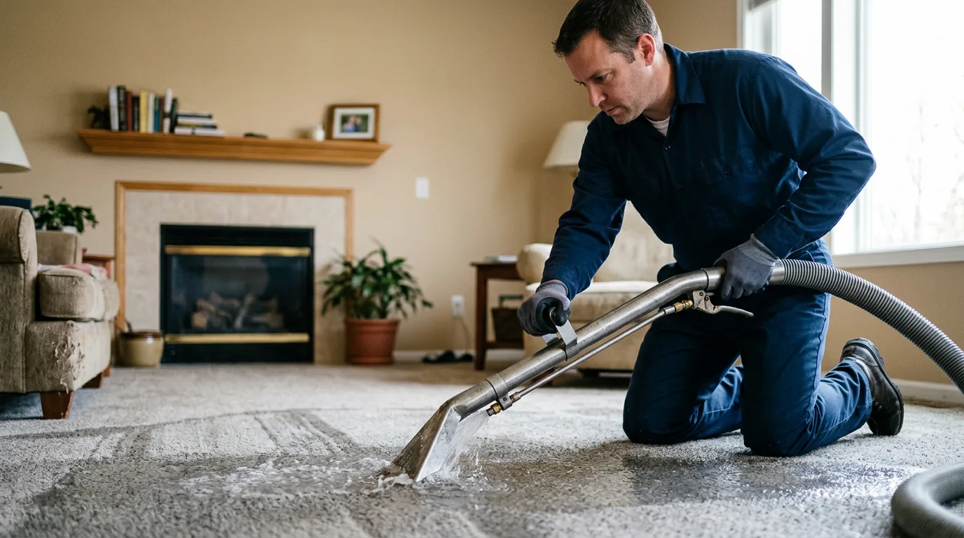 Water damage restoration technician working near Dartmouth, MA